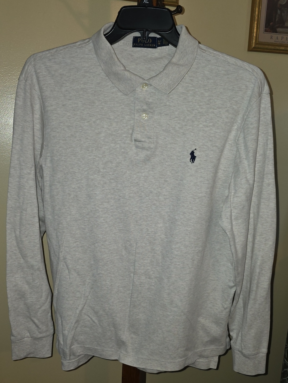 Polo by Ralph Lauren Long-Sleeve Polo Shirt - Heather Wheat with Navy Logo